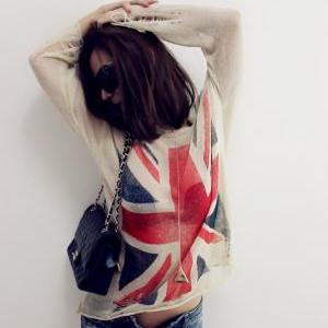 Uk Flag Women Wildfox Knitted Thin Casual Sweaters