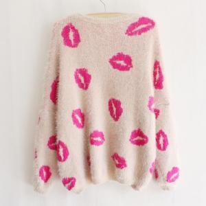 Lips Print Knitted Pullover Sweet Casual Sweater