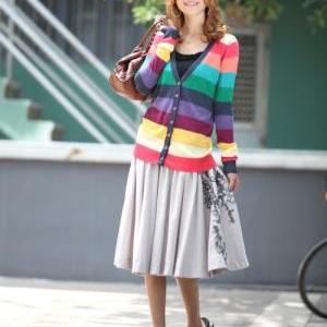 Colorful Stripe Autumn Deep V-neck Knit Sweater