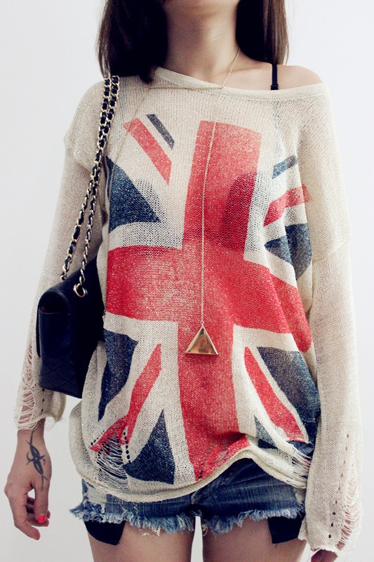 Uk Flag Women Wildfox Knitted Thin Casual Sweaters