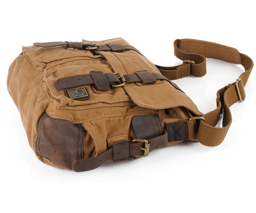 Men Leather Canvas Messenger Shoulder Bags Vintage Army Style on Luulla